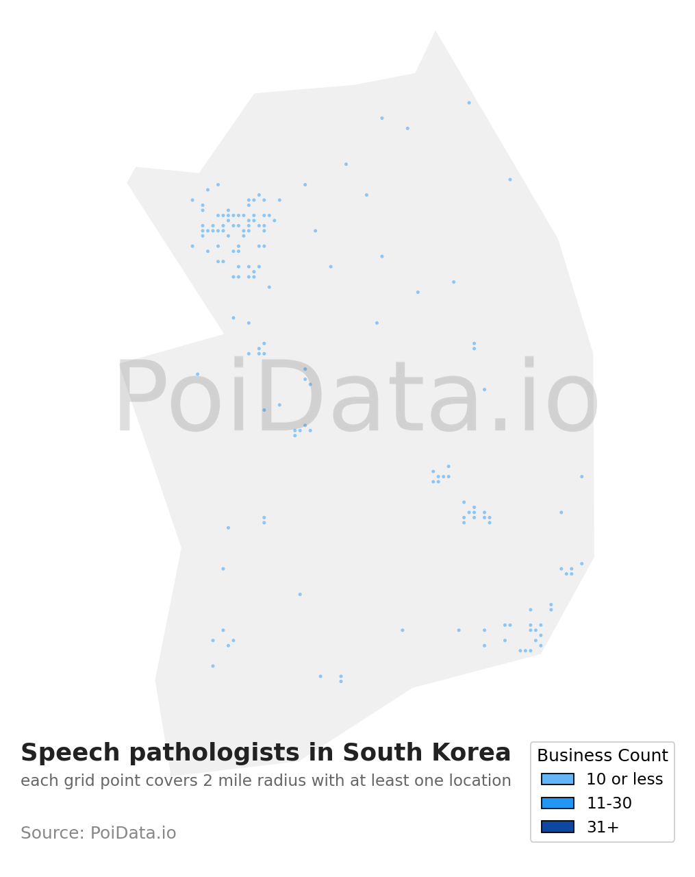 Speech pathologist density map for South Korea