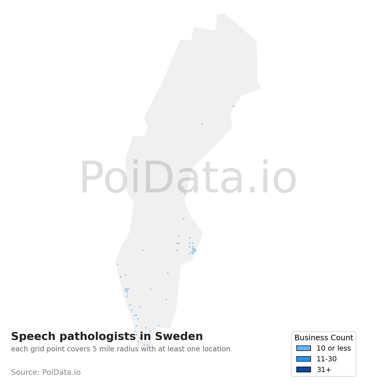 Speech pathologist density map for Sweden