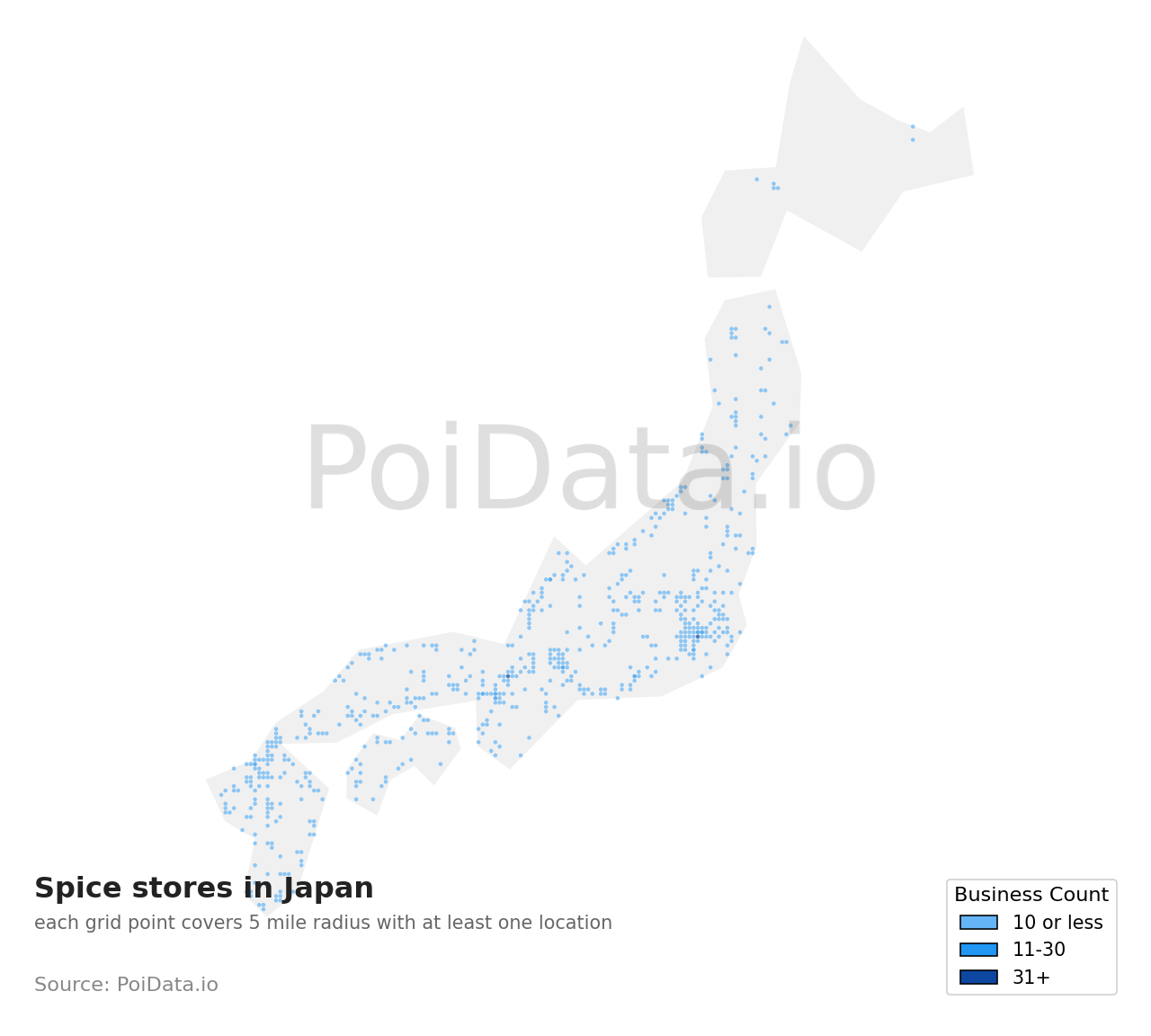 Spice store density map for Japan