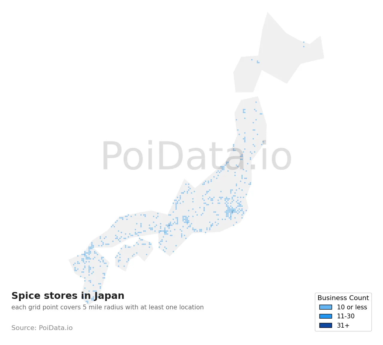 Spice store density map for Japan