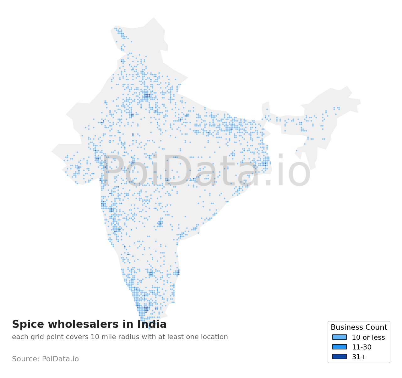 Spice wholesaler density map for India