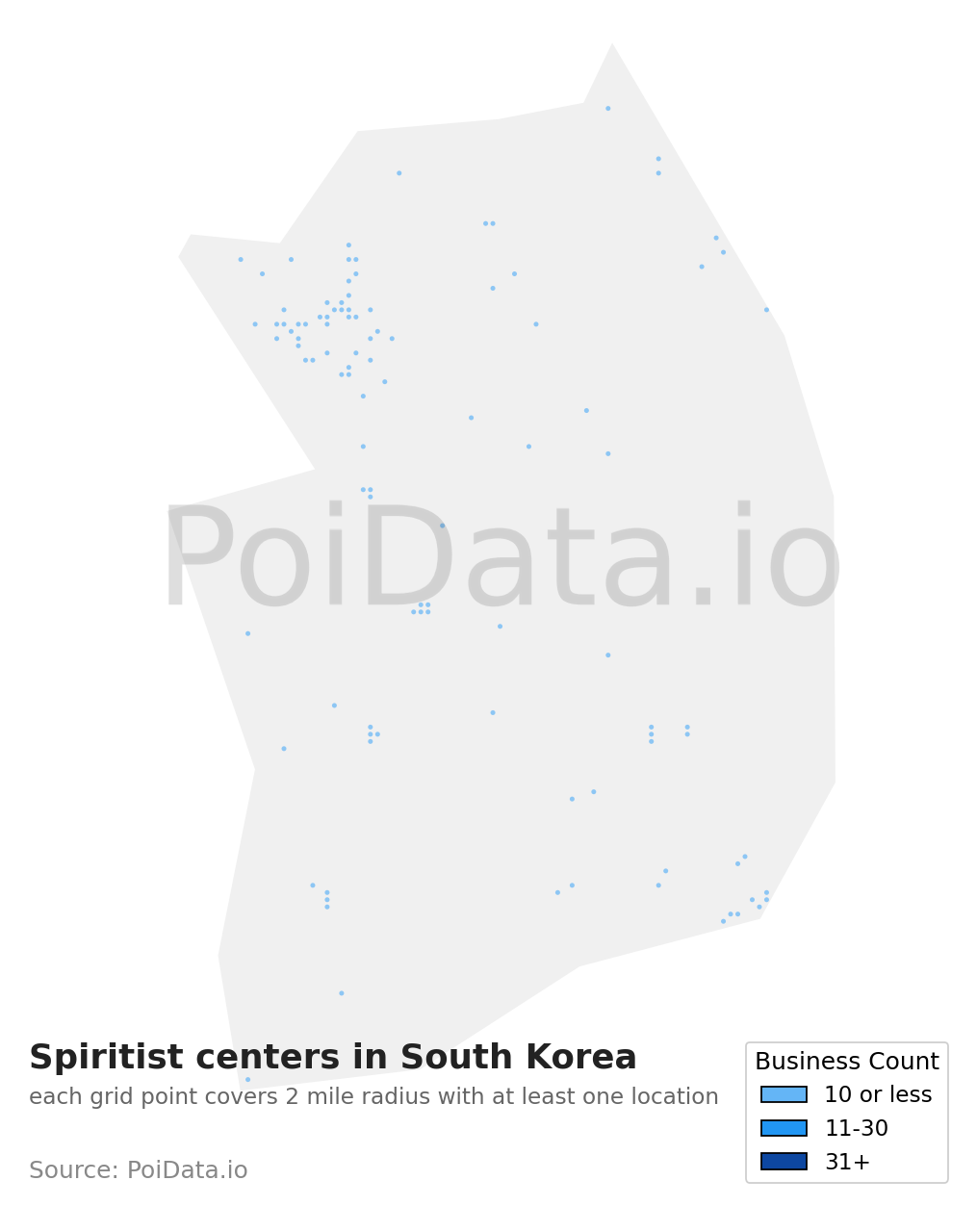 Spiritist center density map for South Korea
