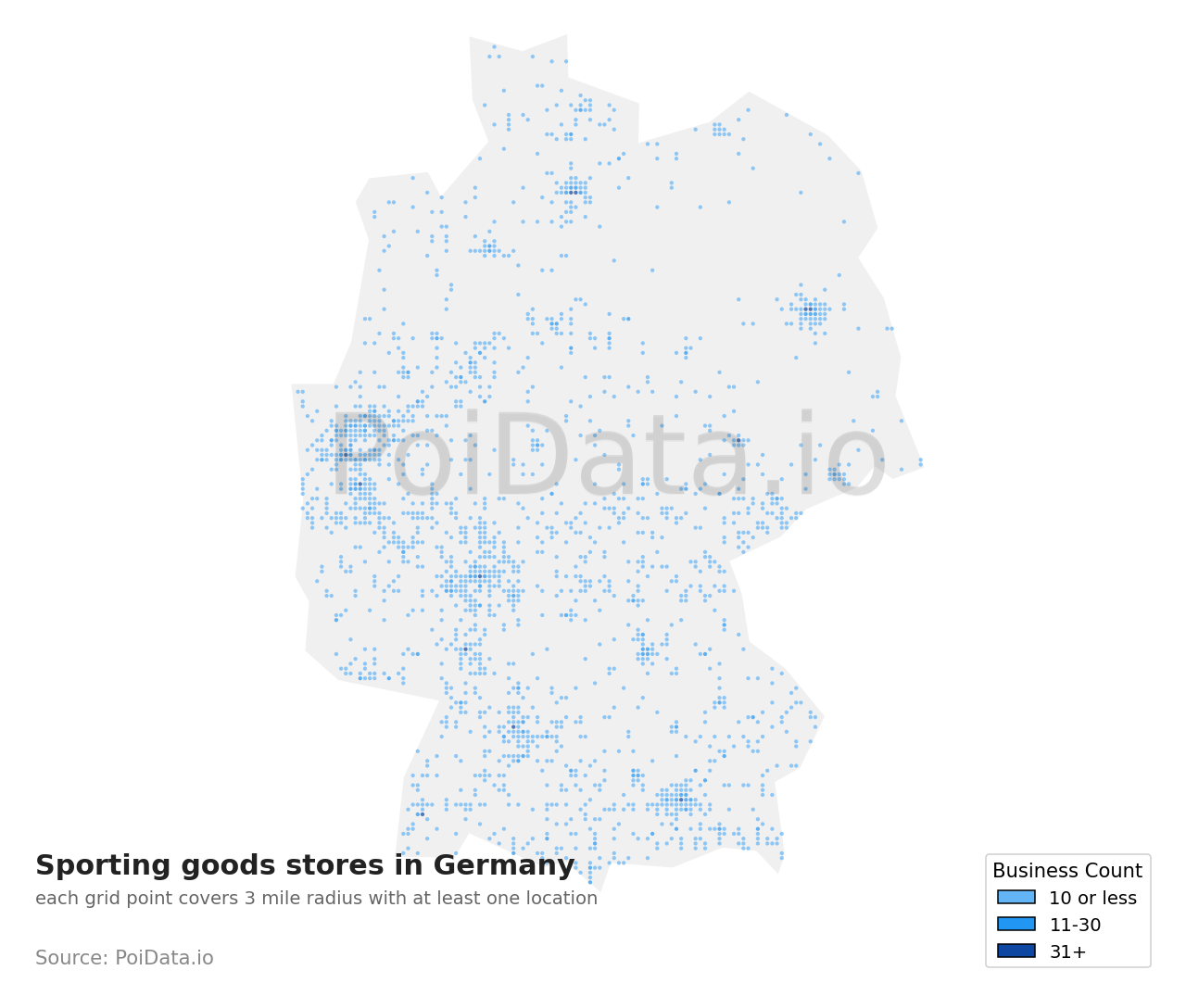Sporting goods store density map for Germany