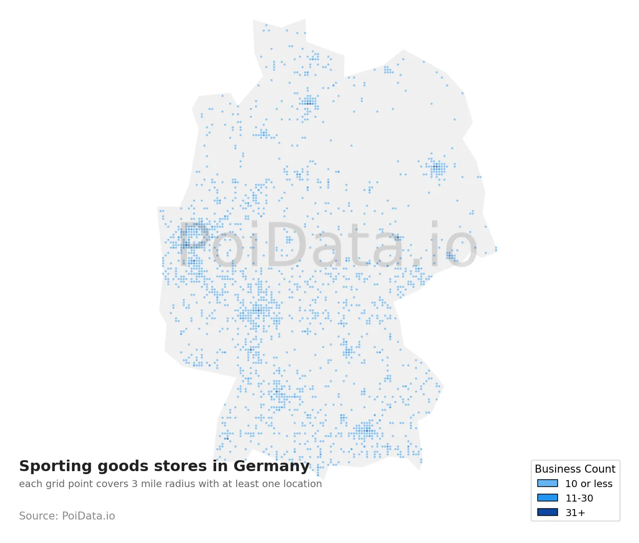 Sporting goods store density map for Germany