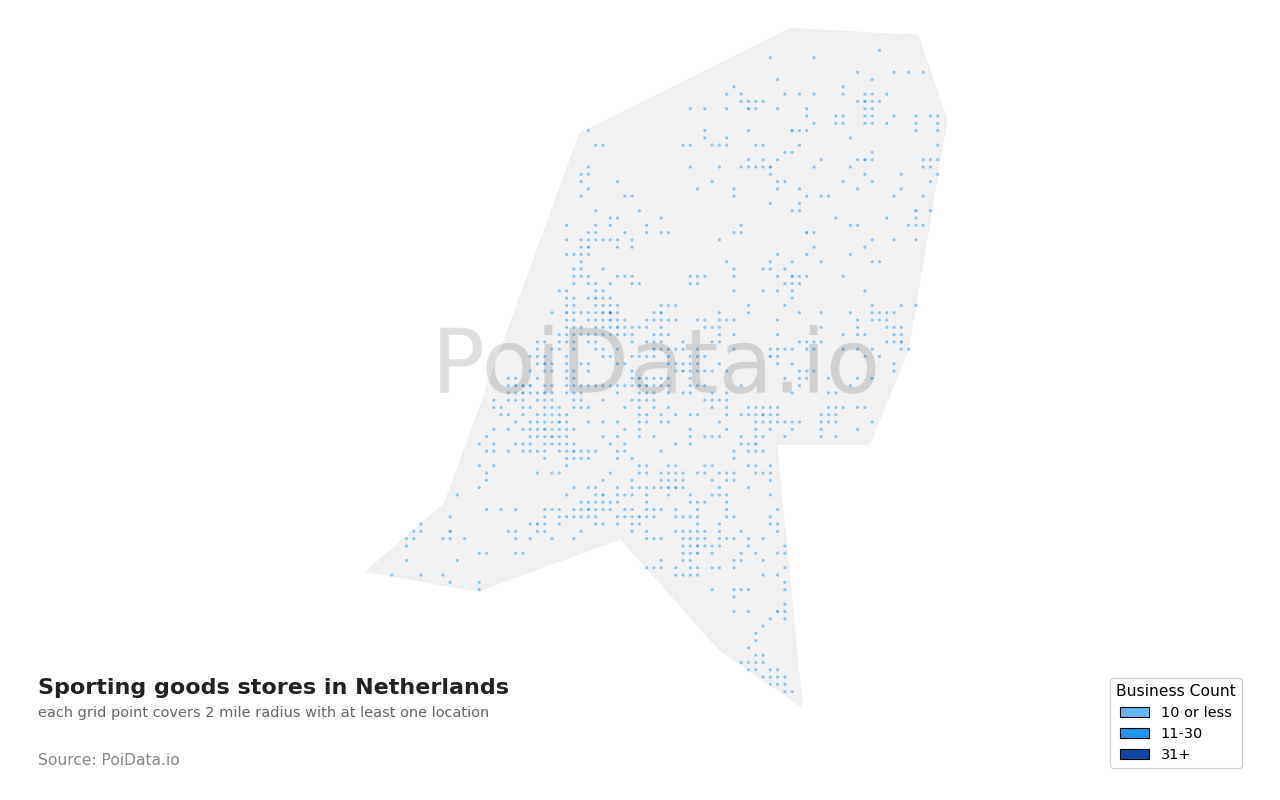 Sporting goods store density map for Netherlands