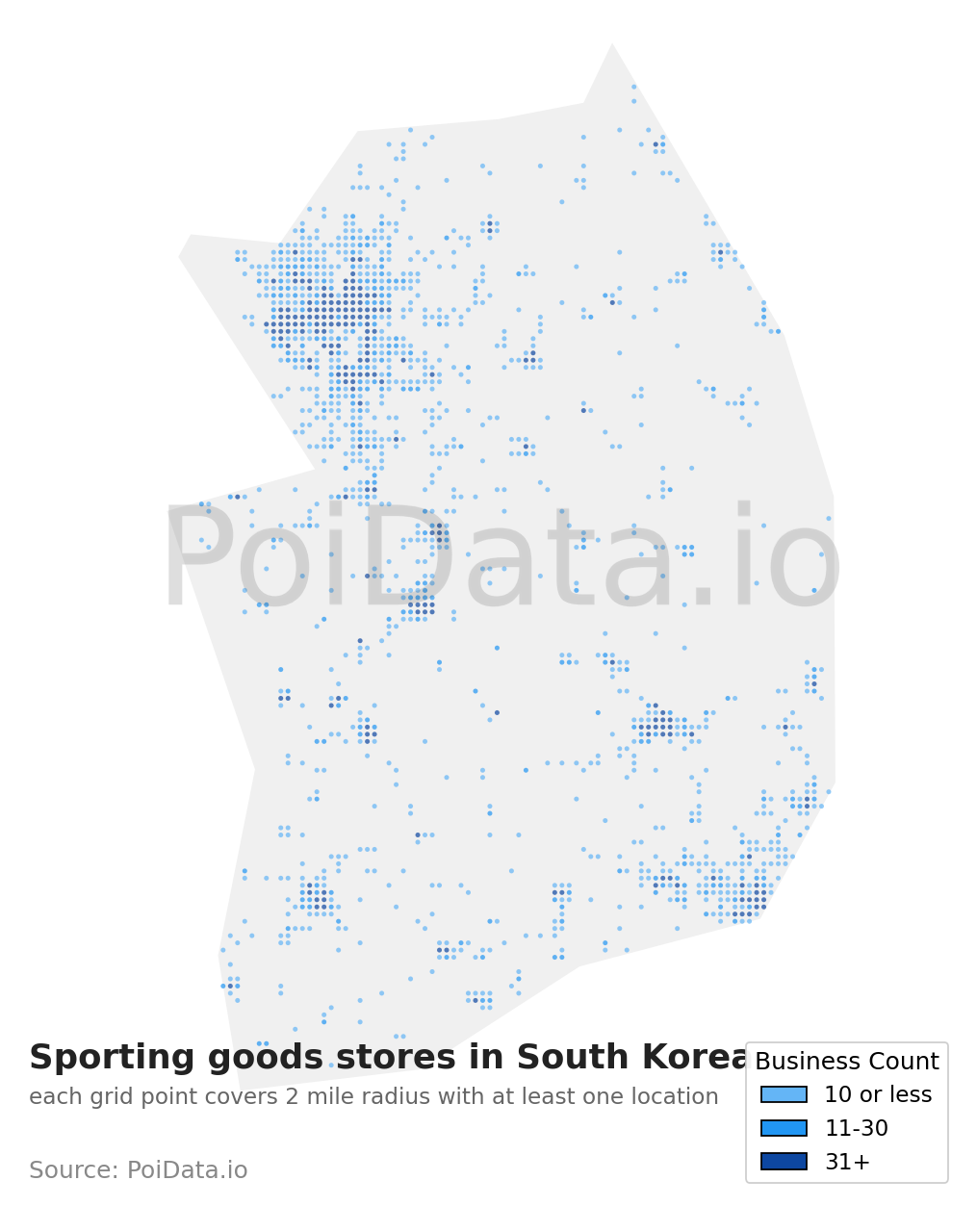 Sporting goods store density map for South Korea