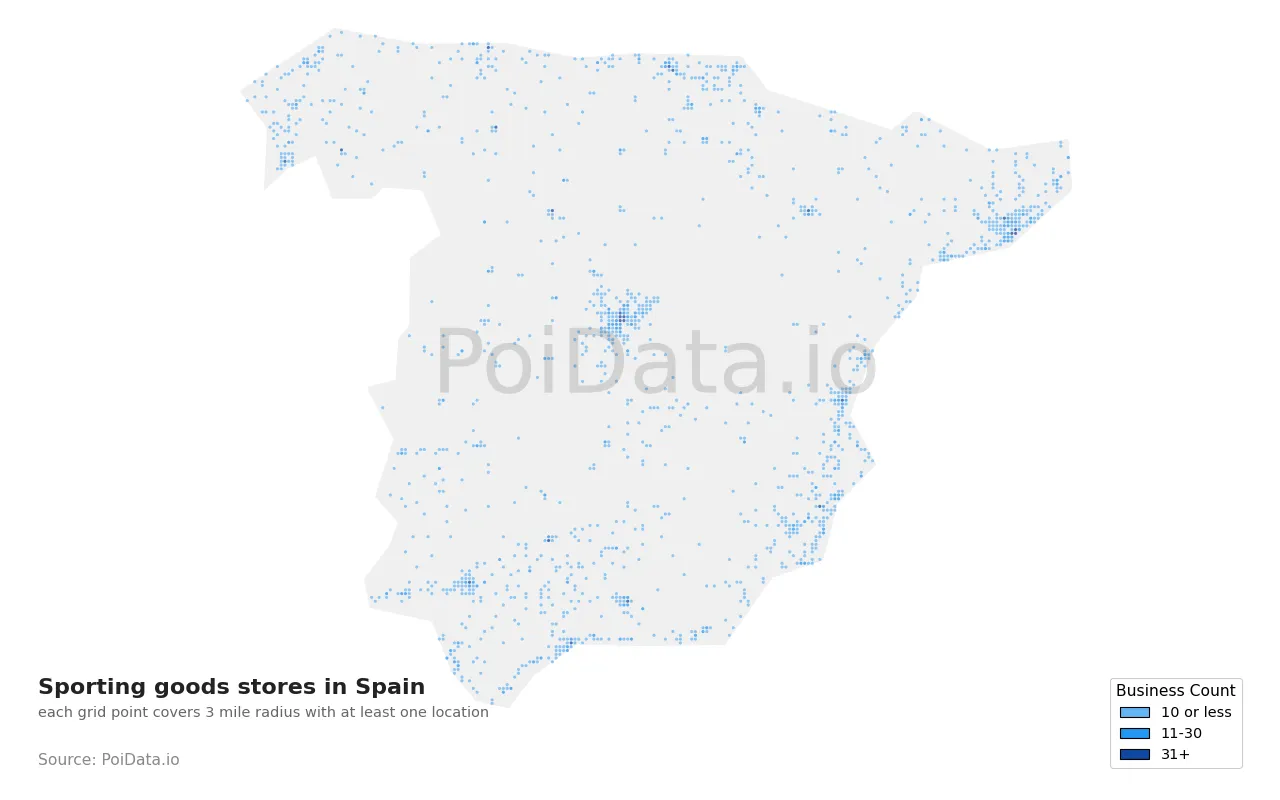 Sporting goods store density map for Spain