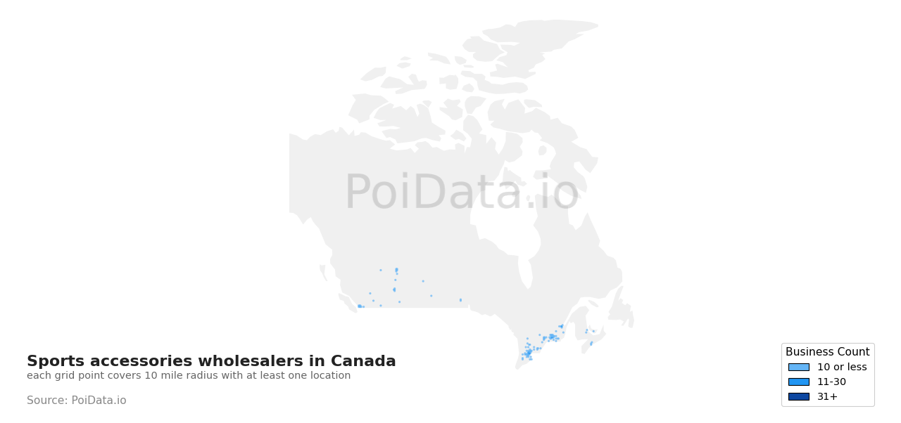 Sports accessories wholesaler density map for Canada