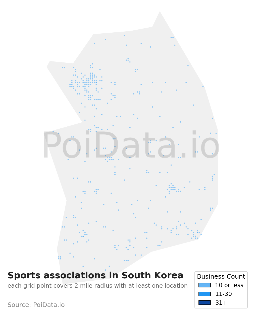 Sports association density map for South Korea