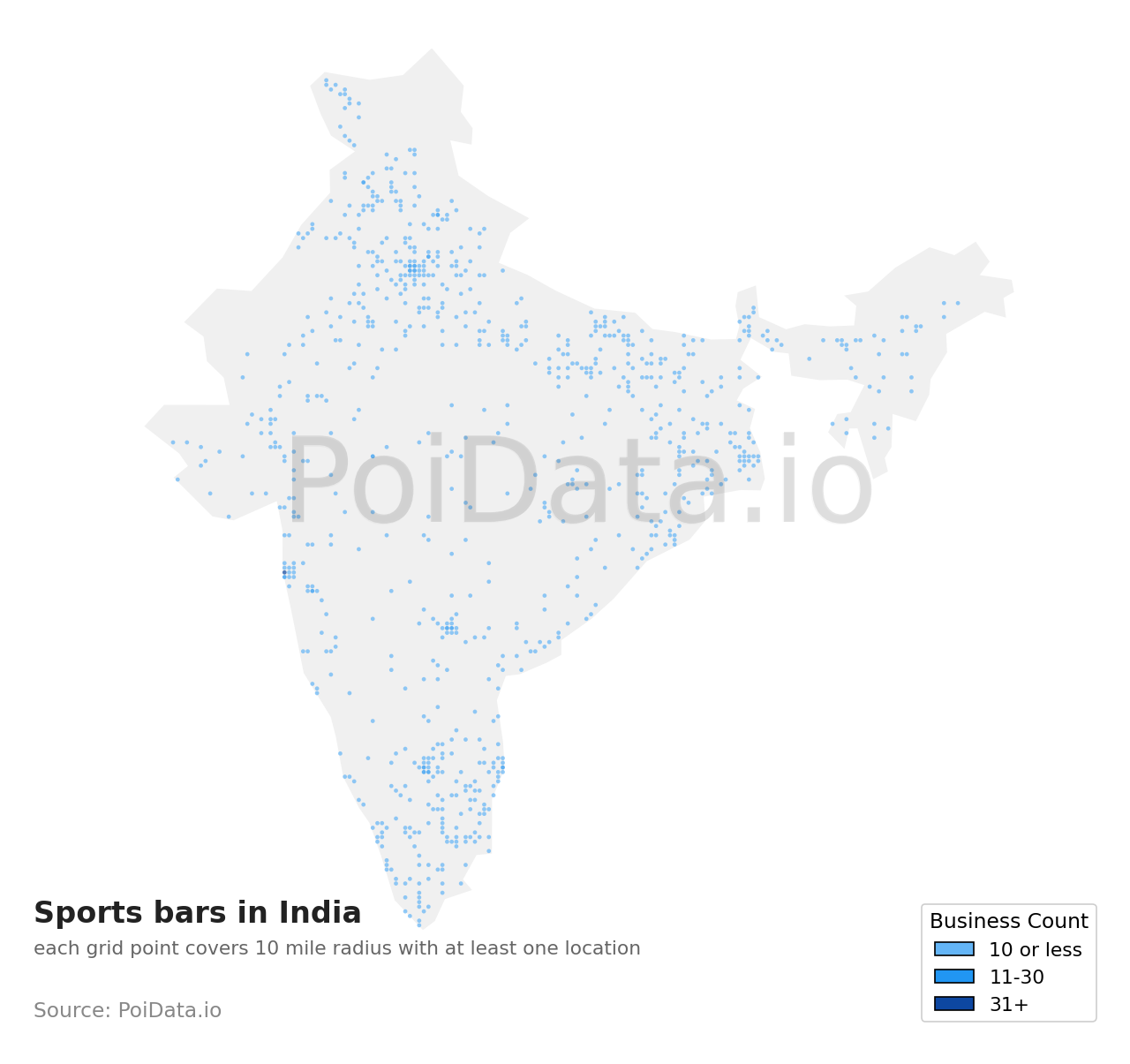 Sports bar density map for India