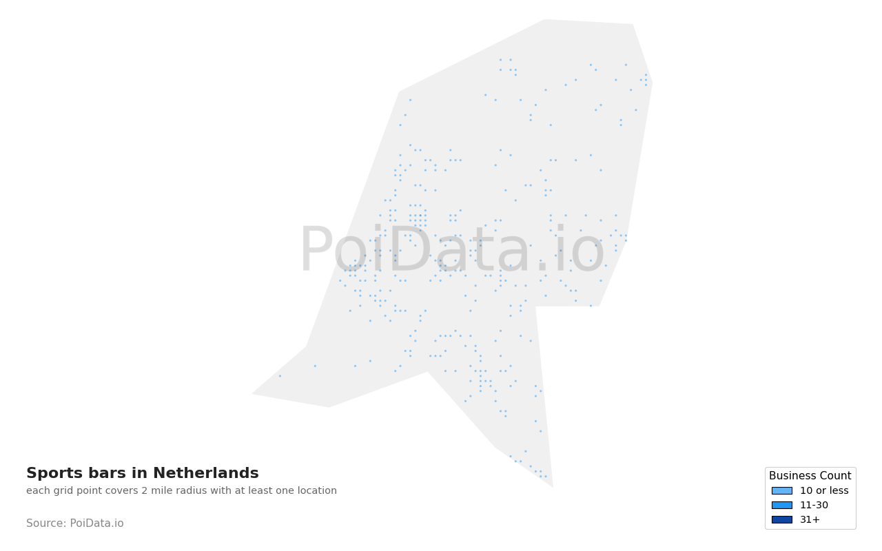 Sports bar density map for Netherlands