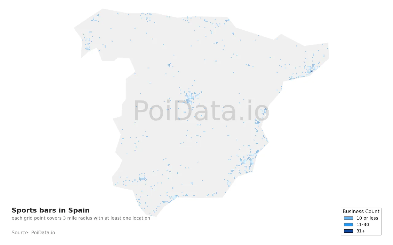 Sports bar density map for Spain