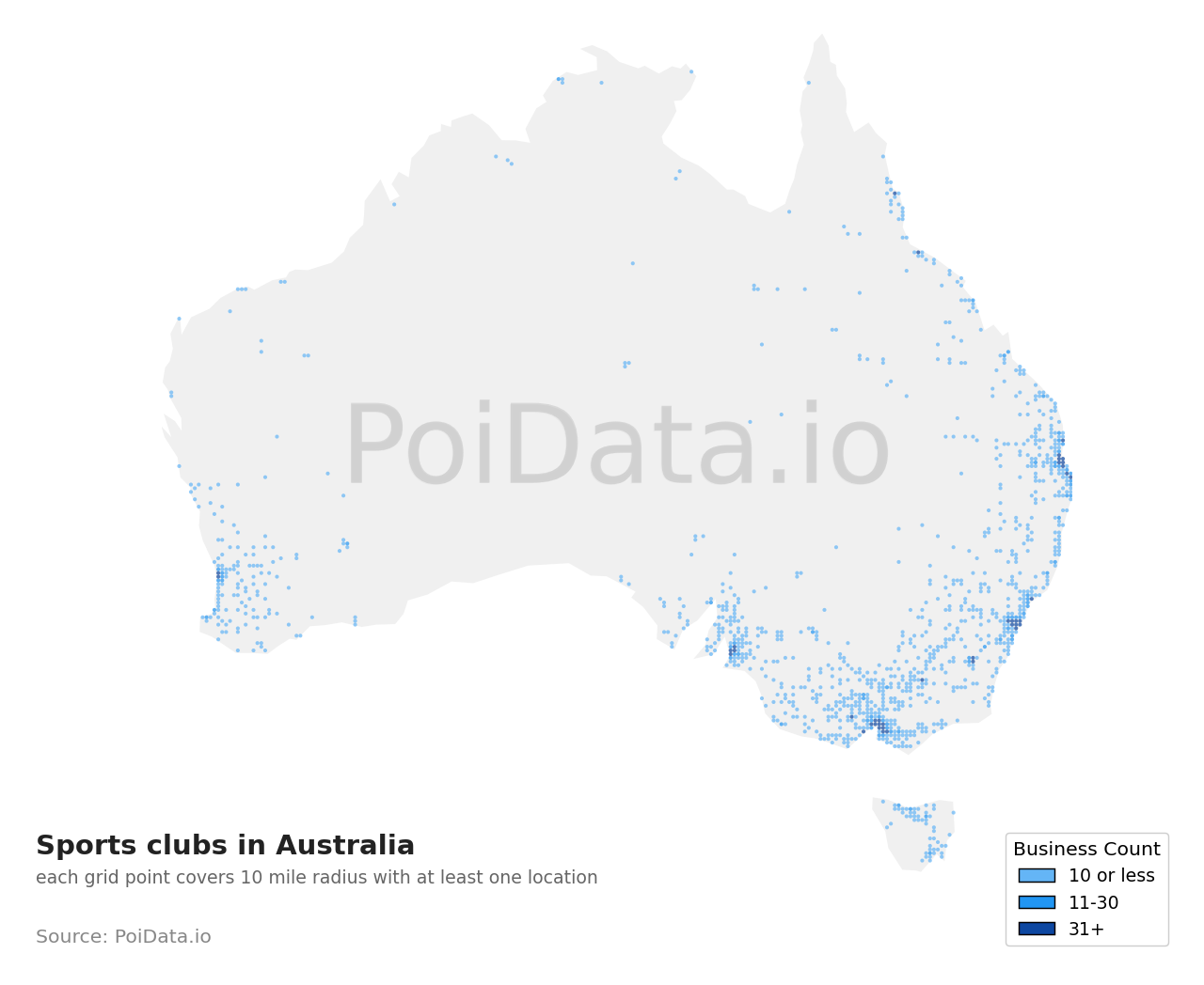 Sports club density map for Australia