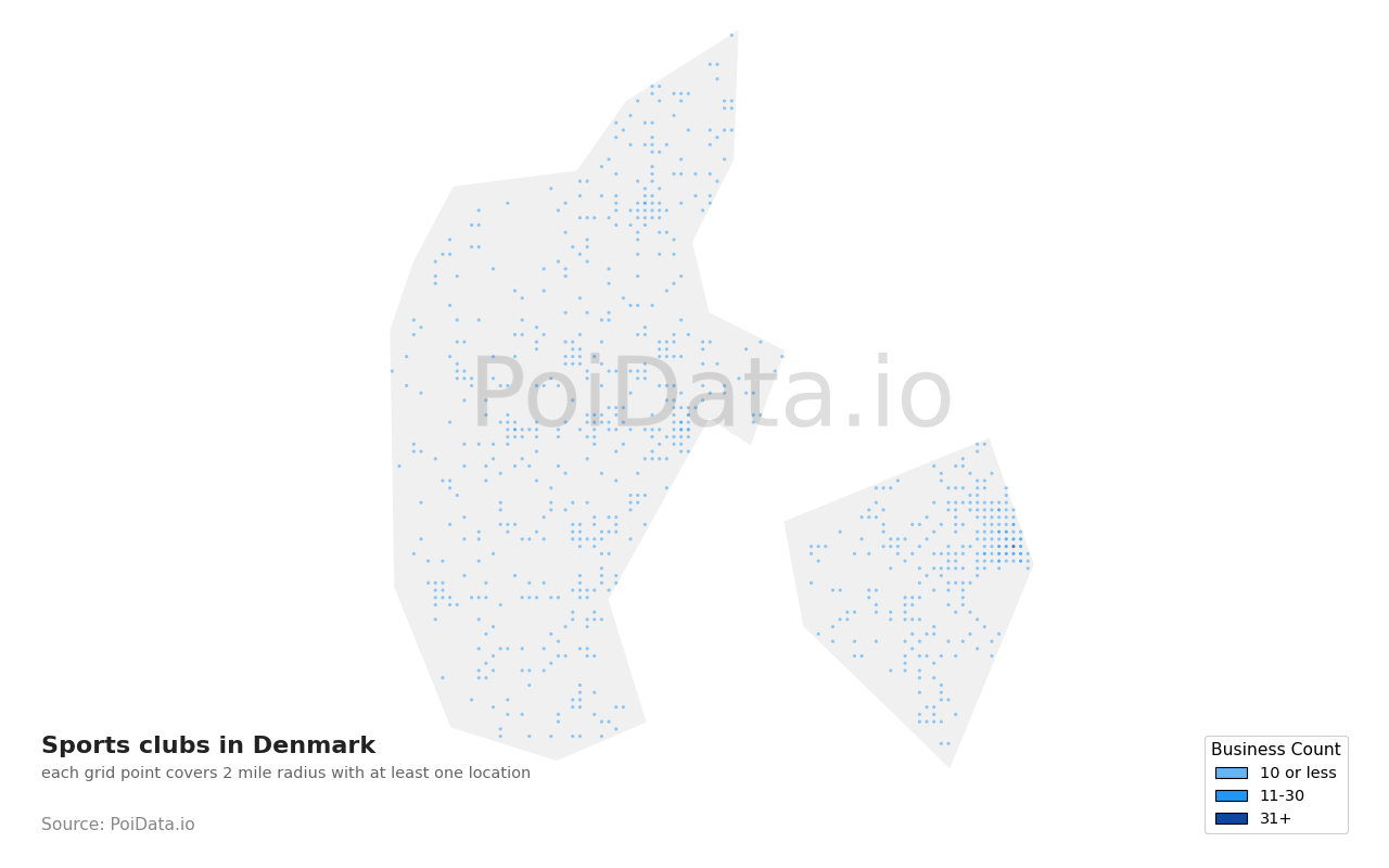 Sports club density map for Denmark