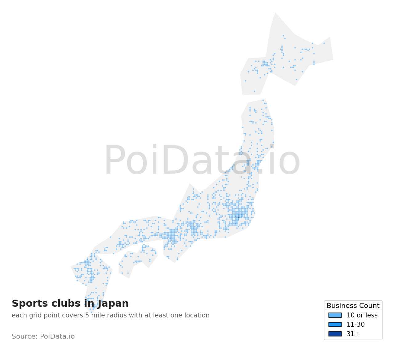 Sports club density map for Japan