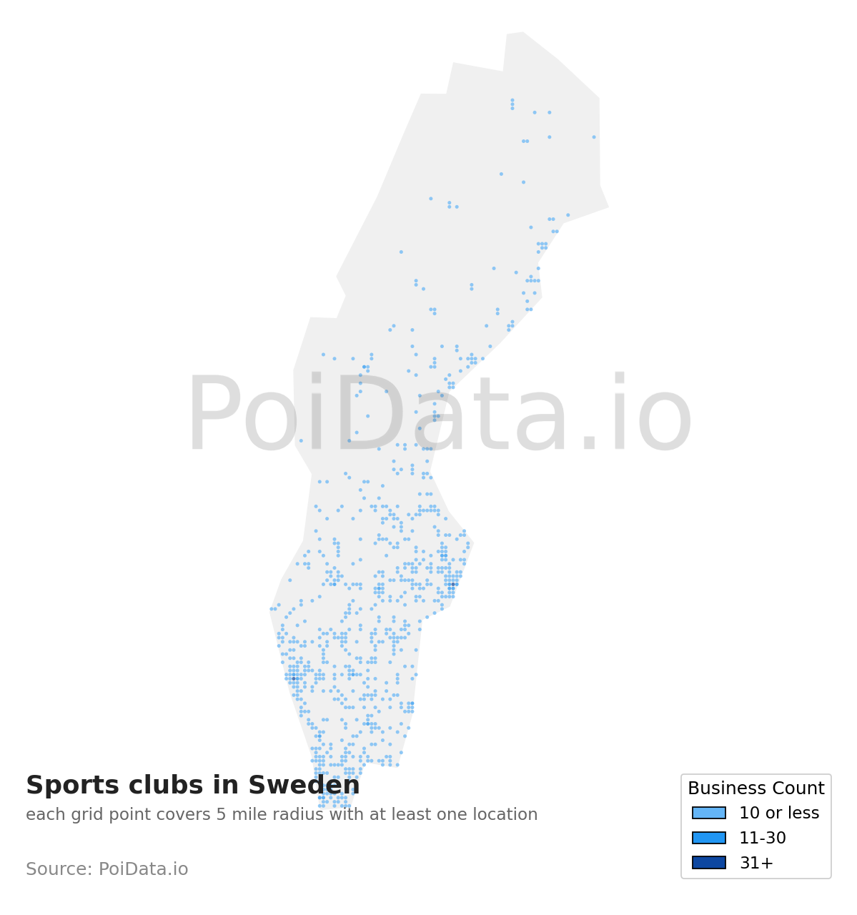 Sports club density map for Sweden
