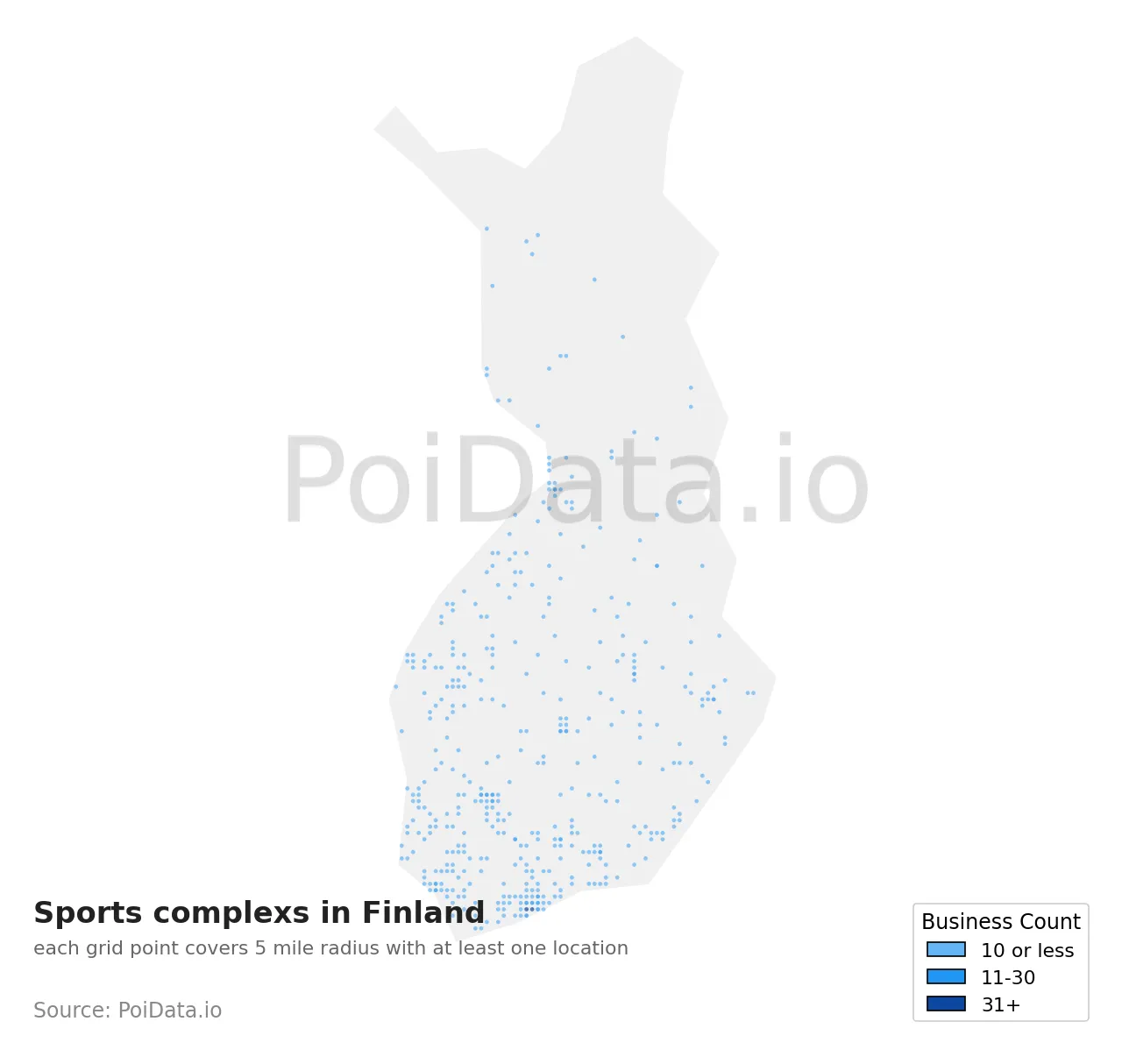 Sports complex density map for Finland