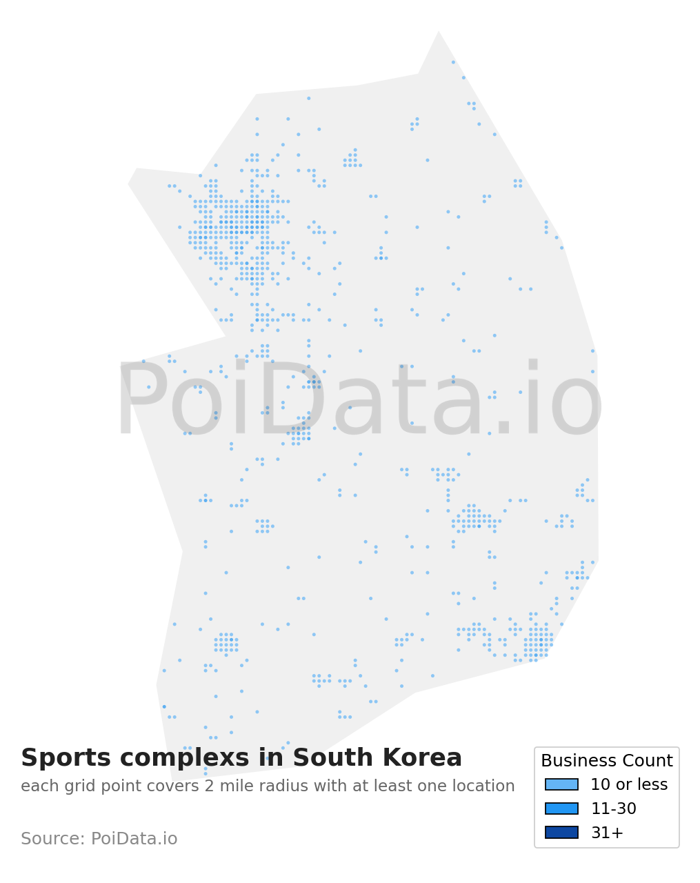 Sports complex density map for South Korea