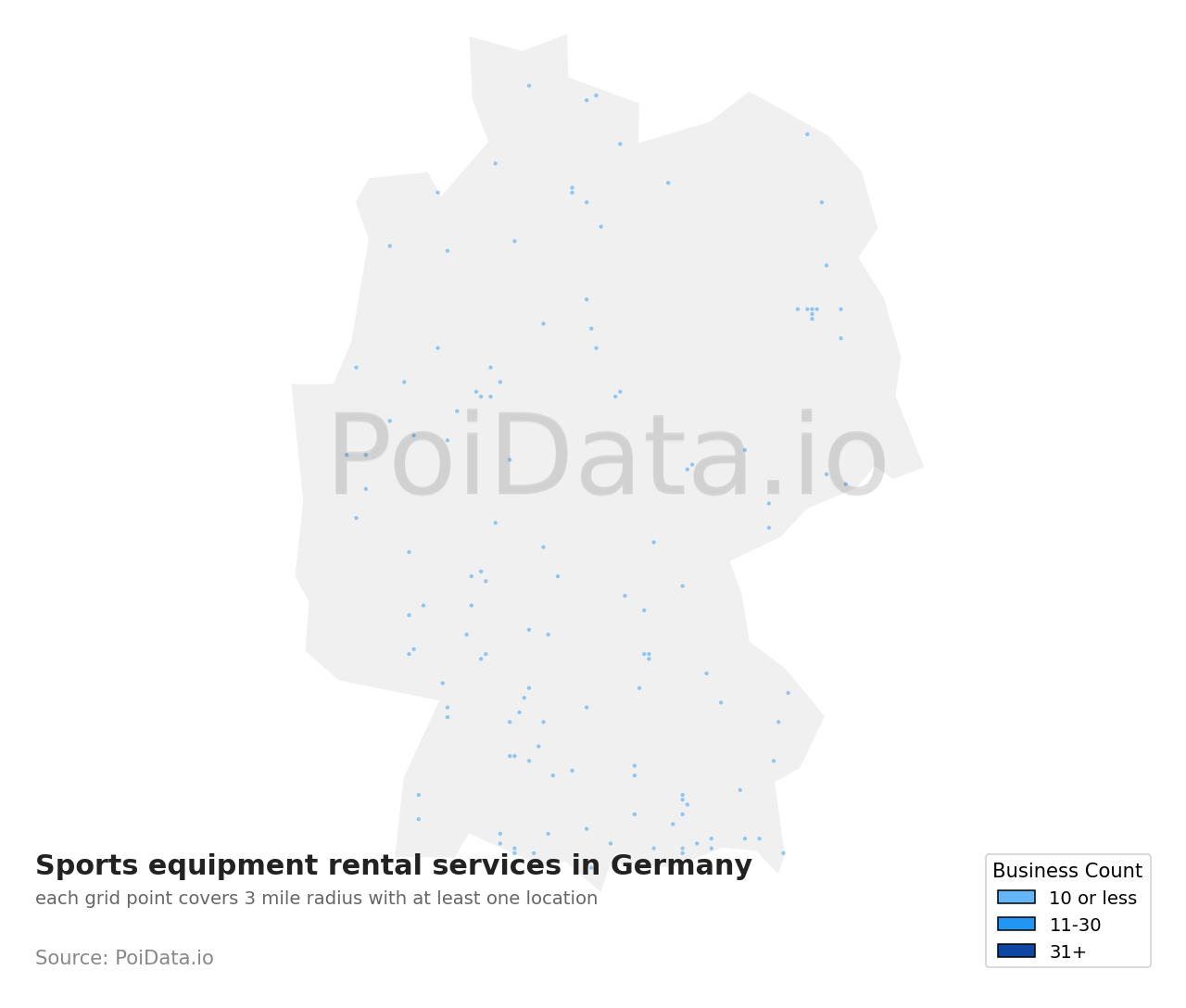 Sports equipment rental service density map for Germany