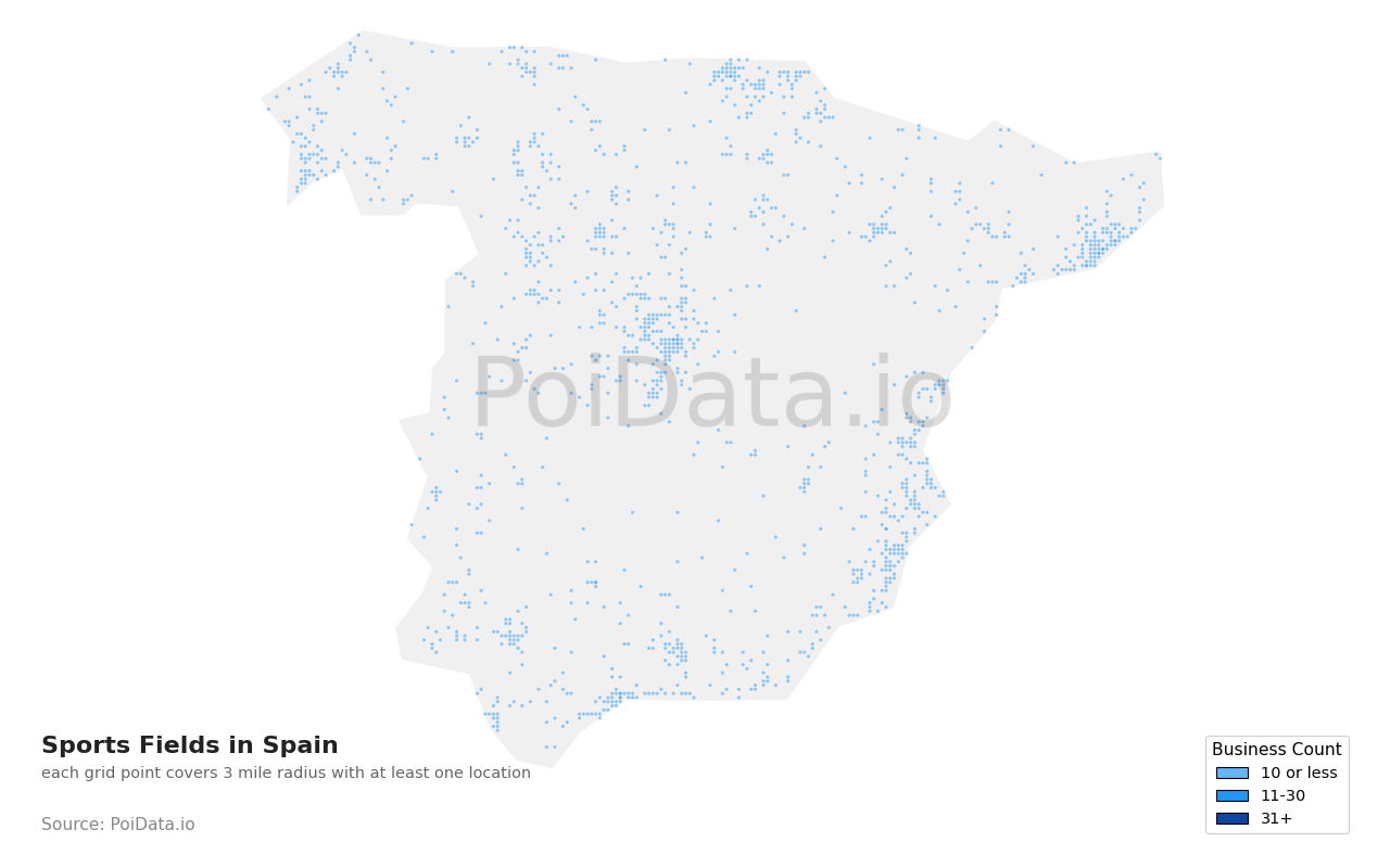 Sports Field density map for Spain