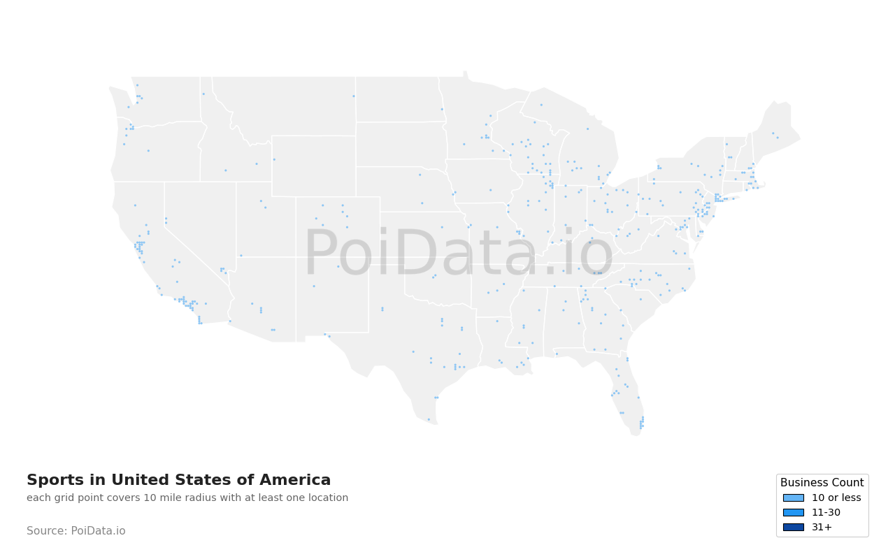 Sports density map for Tennessee, United States