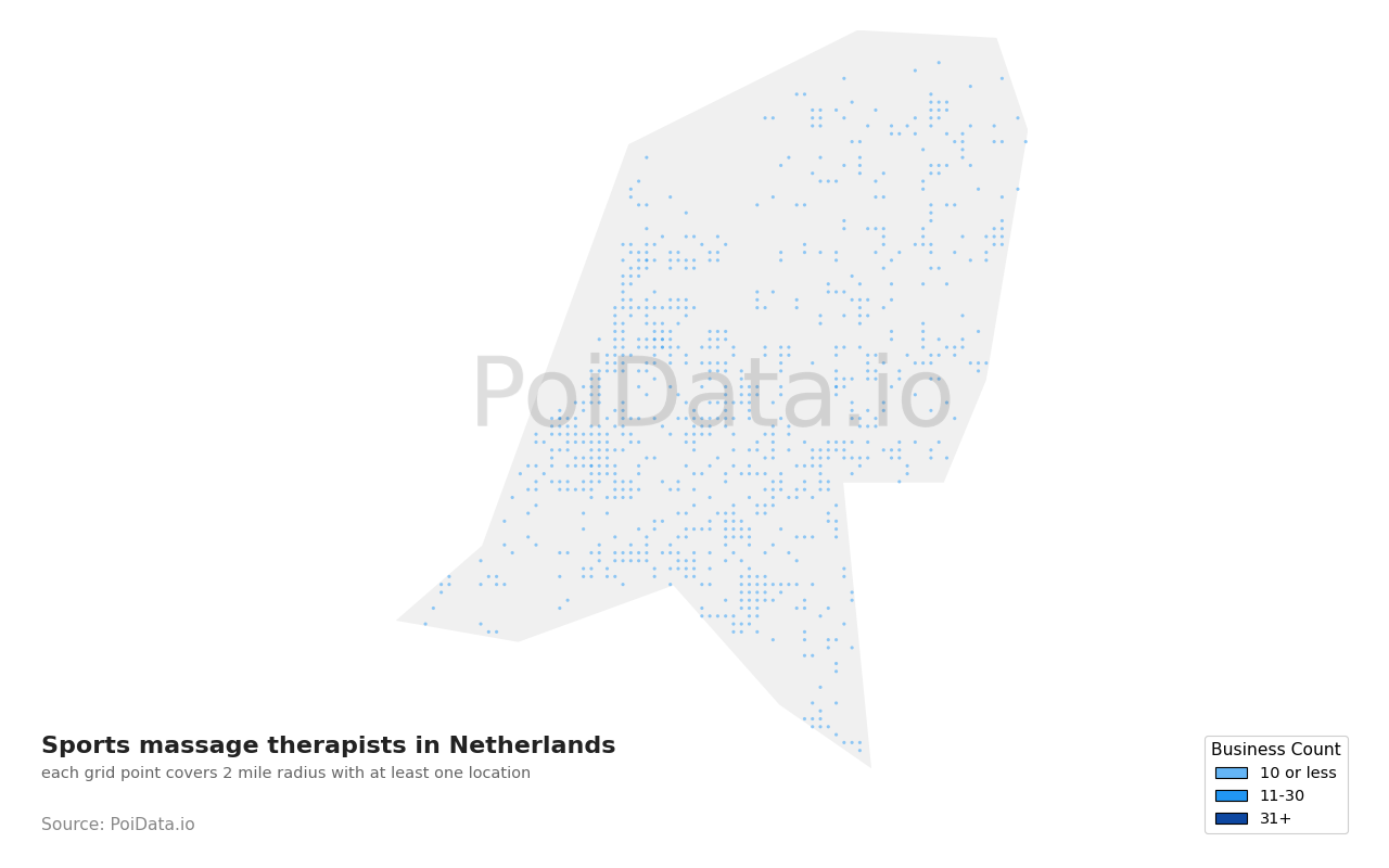 Sports massage therapist density map for Netherlands