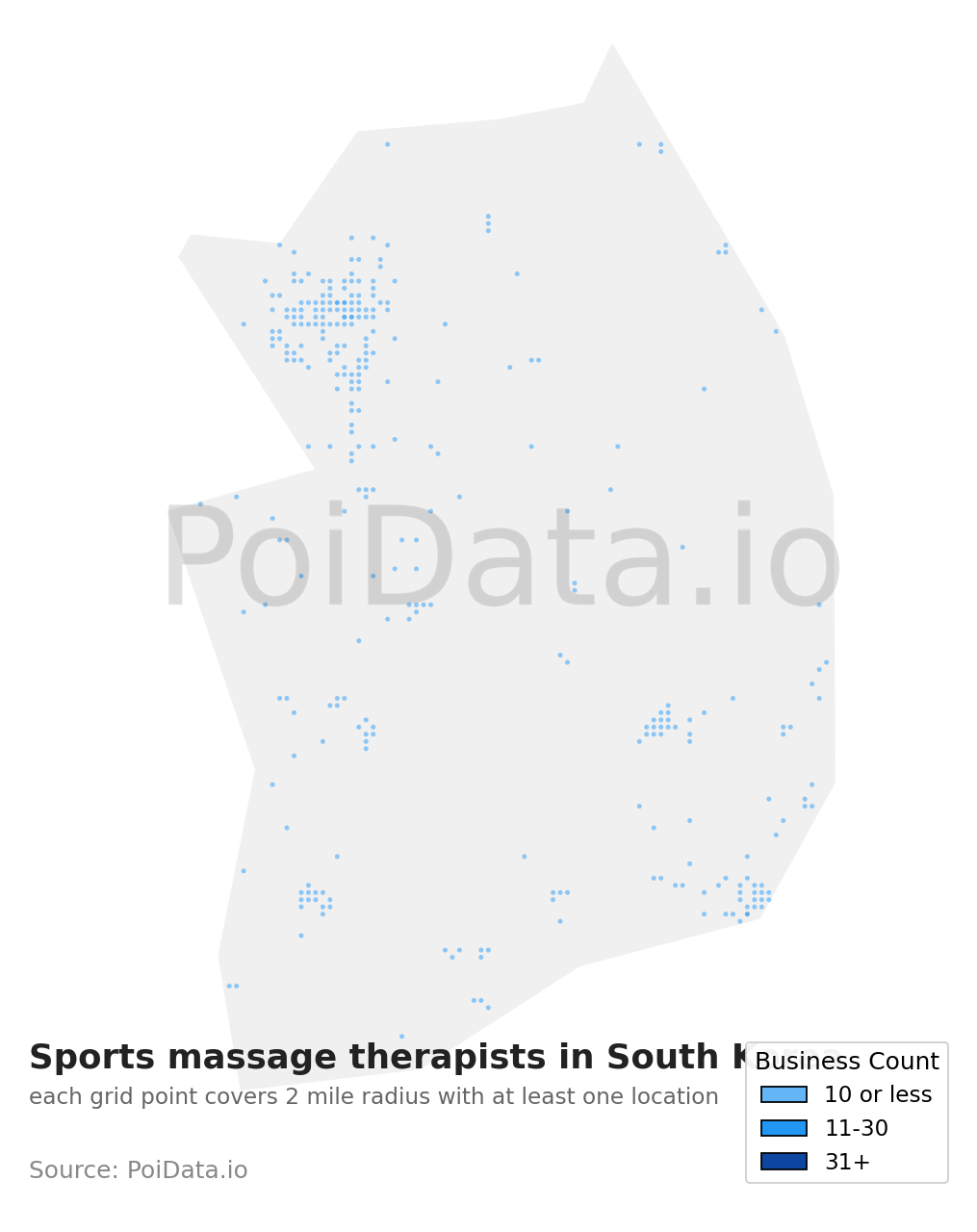 Sports massage therapist density map for South Korea