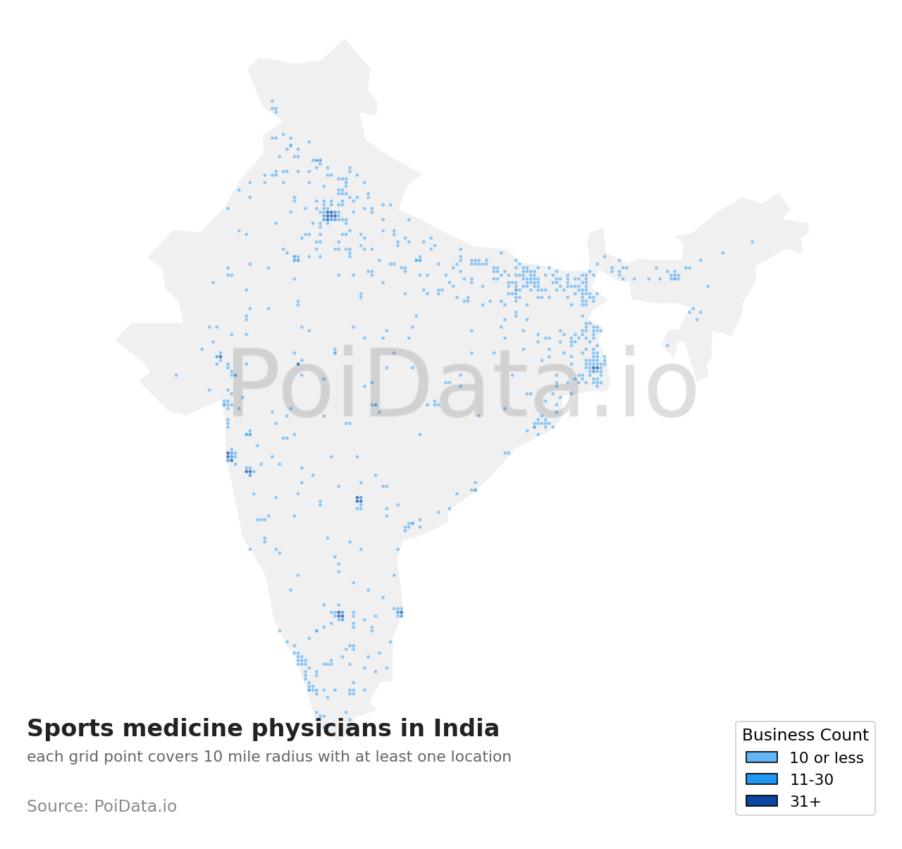 Sports medicine physician density map for India