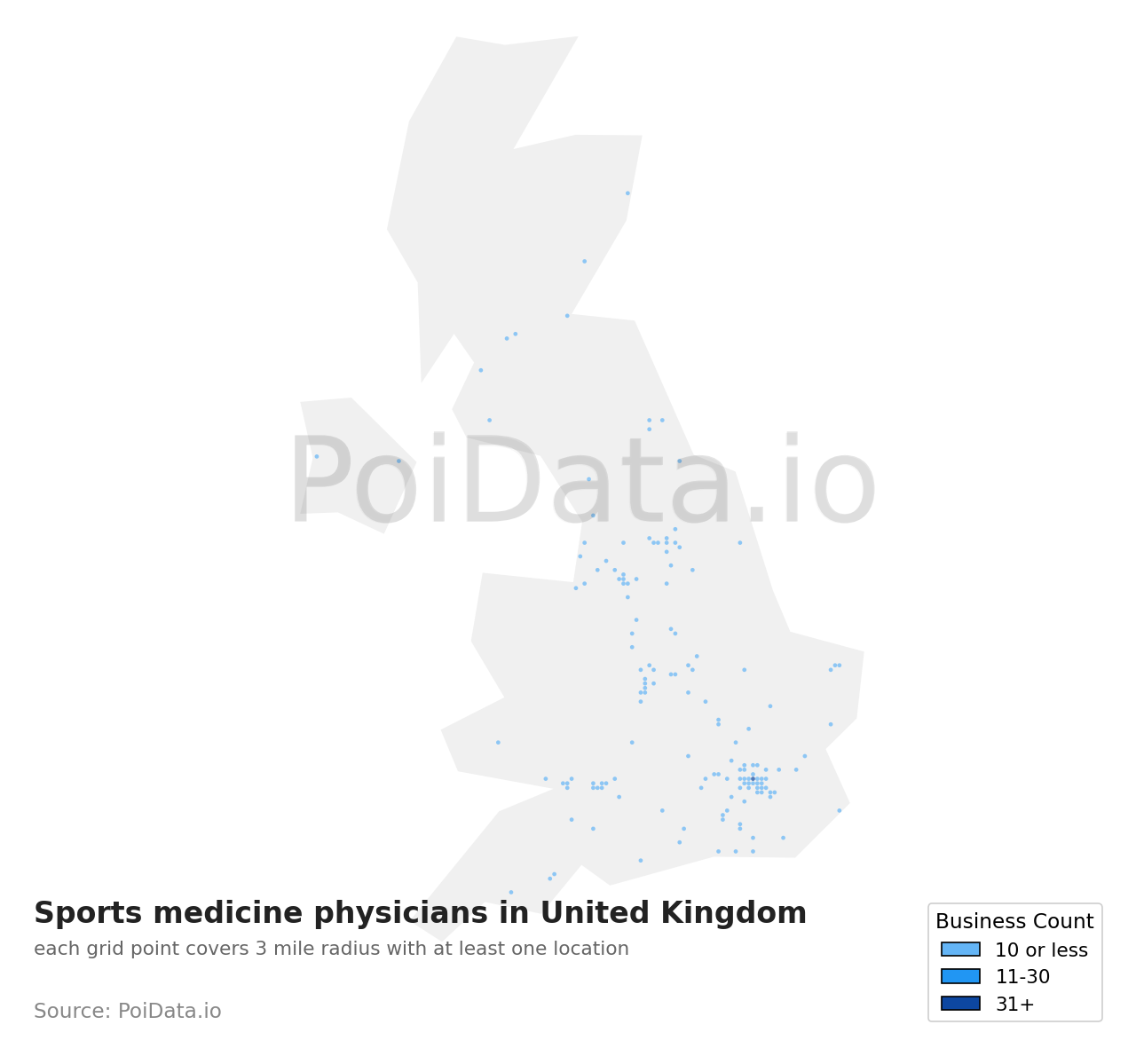Sports medicine physician density map for United Kingdom