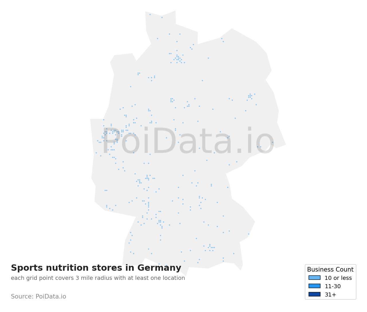 Sports nutrition store density map for Germany