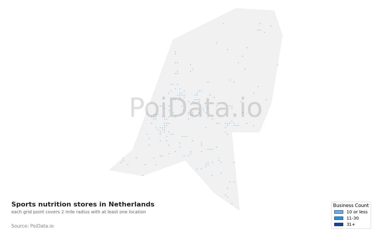 Sports nutrition store density map for Netherlands
