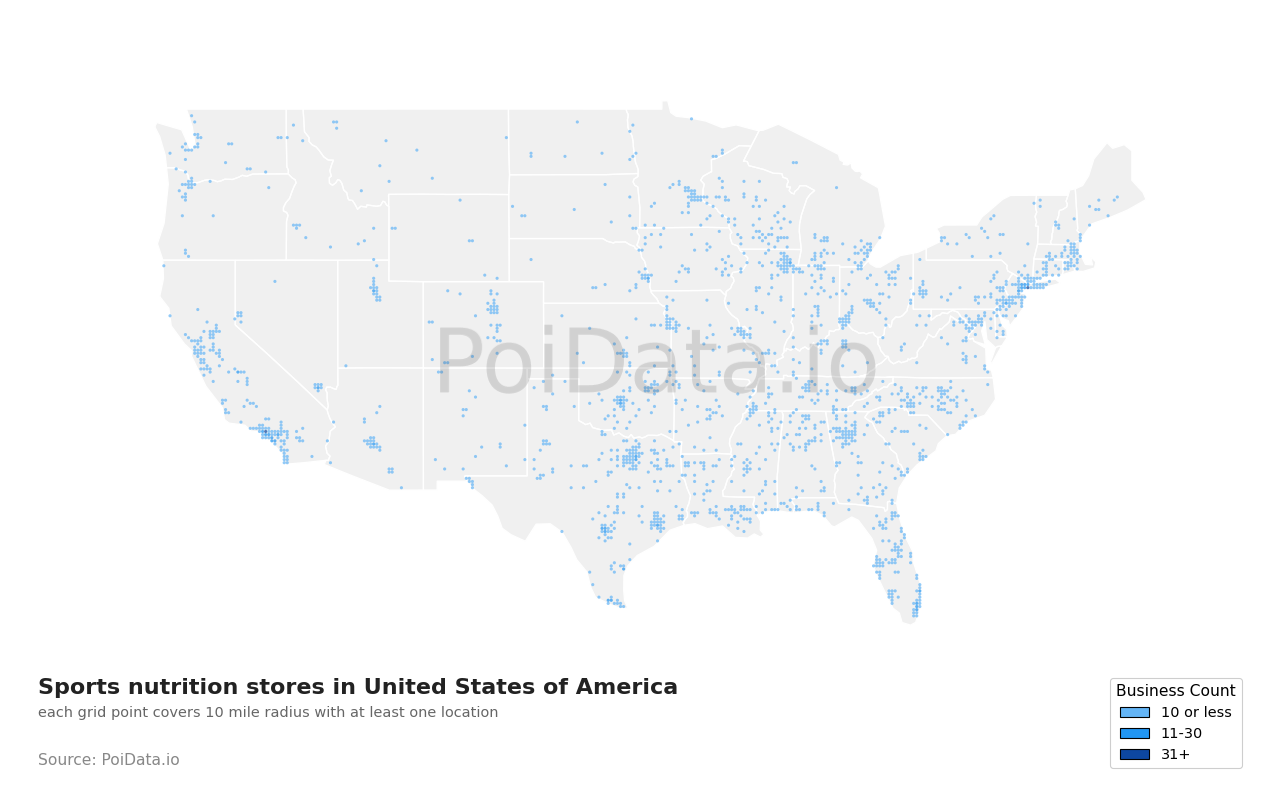 Sports nutrition store density map for Massachusetts, United States