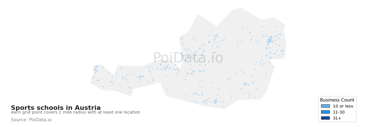 Sports school density map for Austria