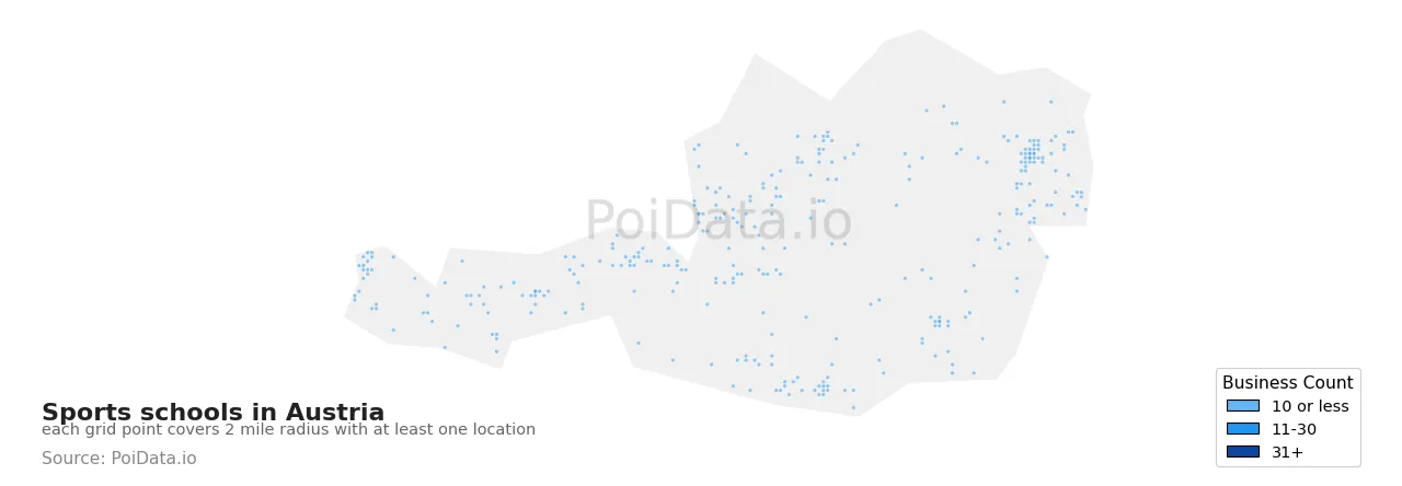 Sports school density map for Austria