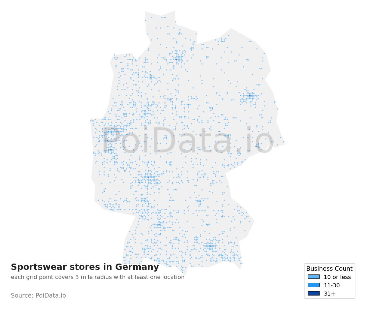 Sportswear store density map for Germany