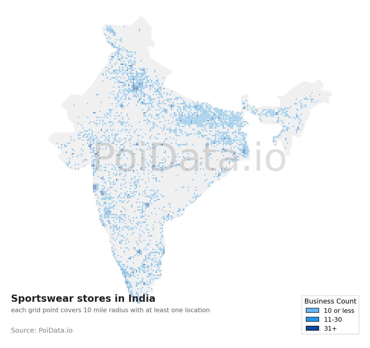 Sportswear store density map for India