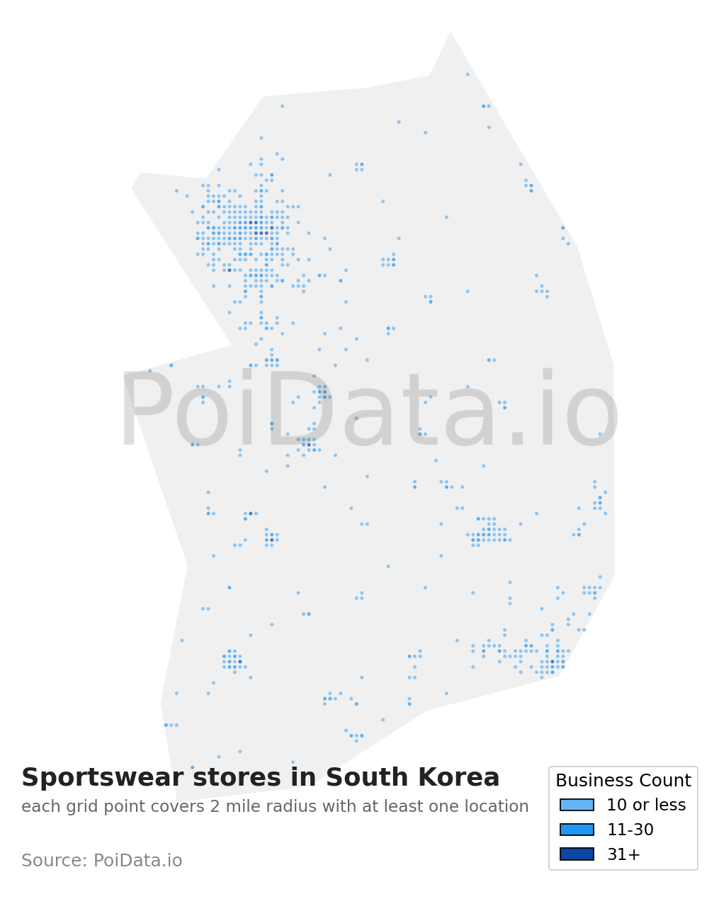 Sportswear store density map for South Korea