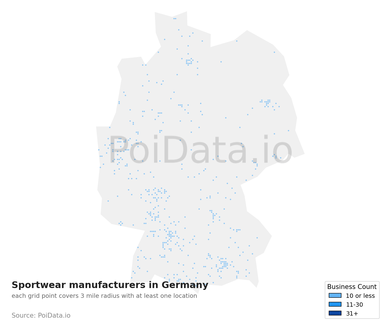 Sportwear manufacturer density map for Germany