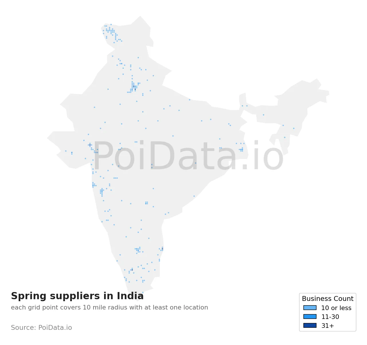 Spring supplier density map for India