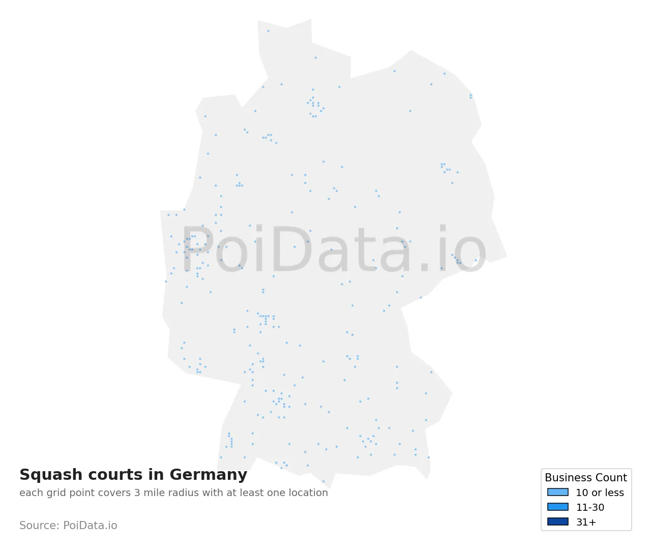 Squash court density map for Germany