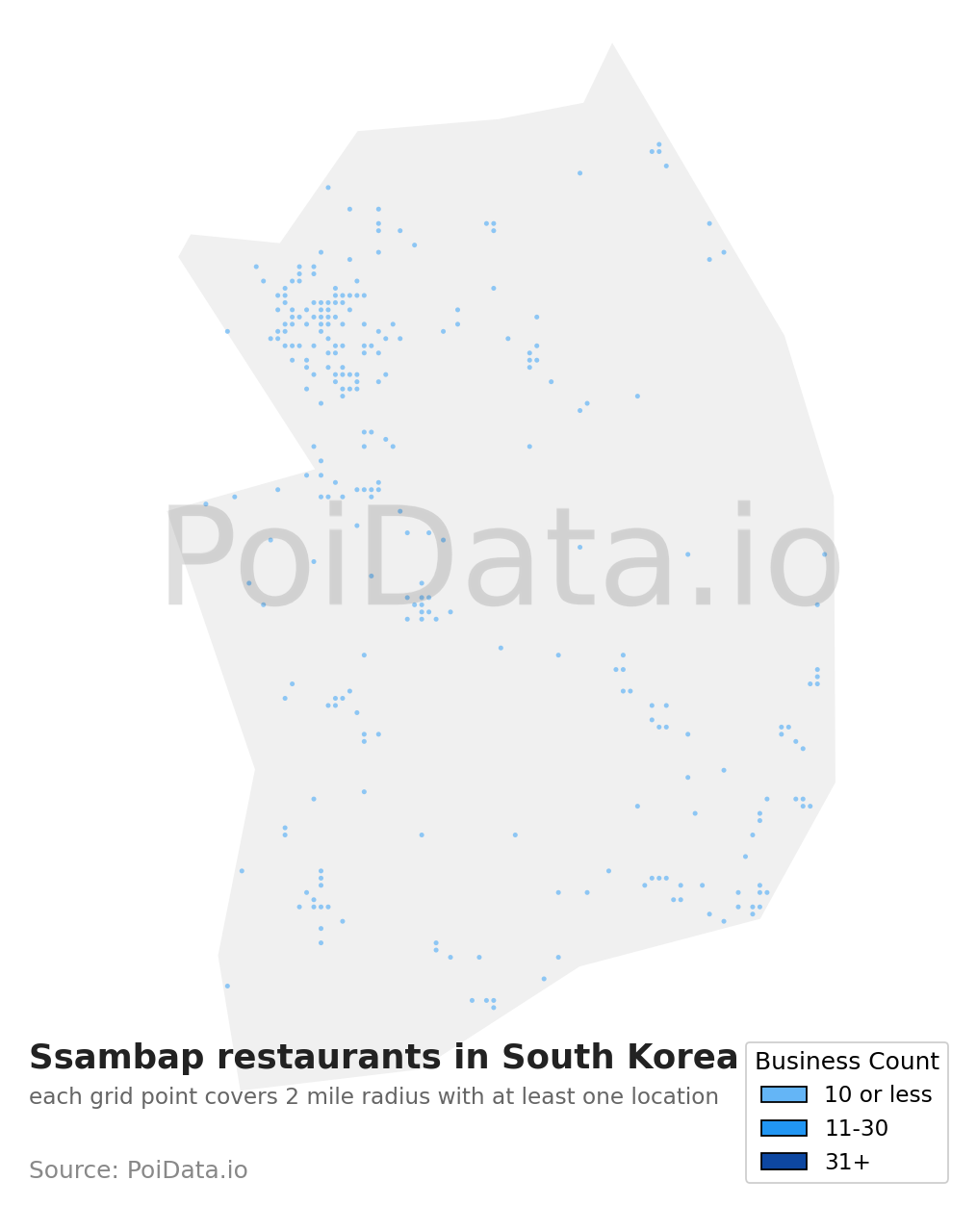 Ssambap restaurant density map for South Korea