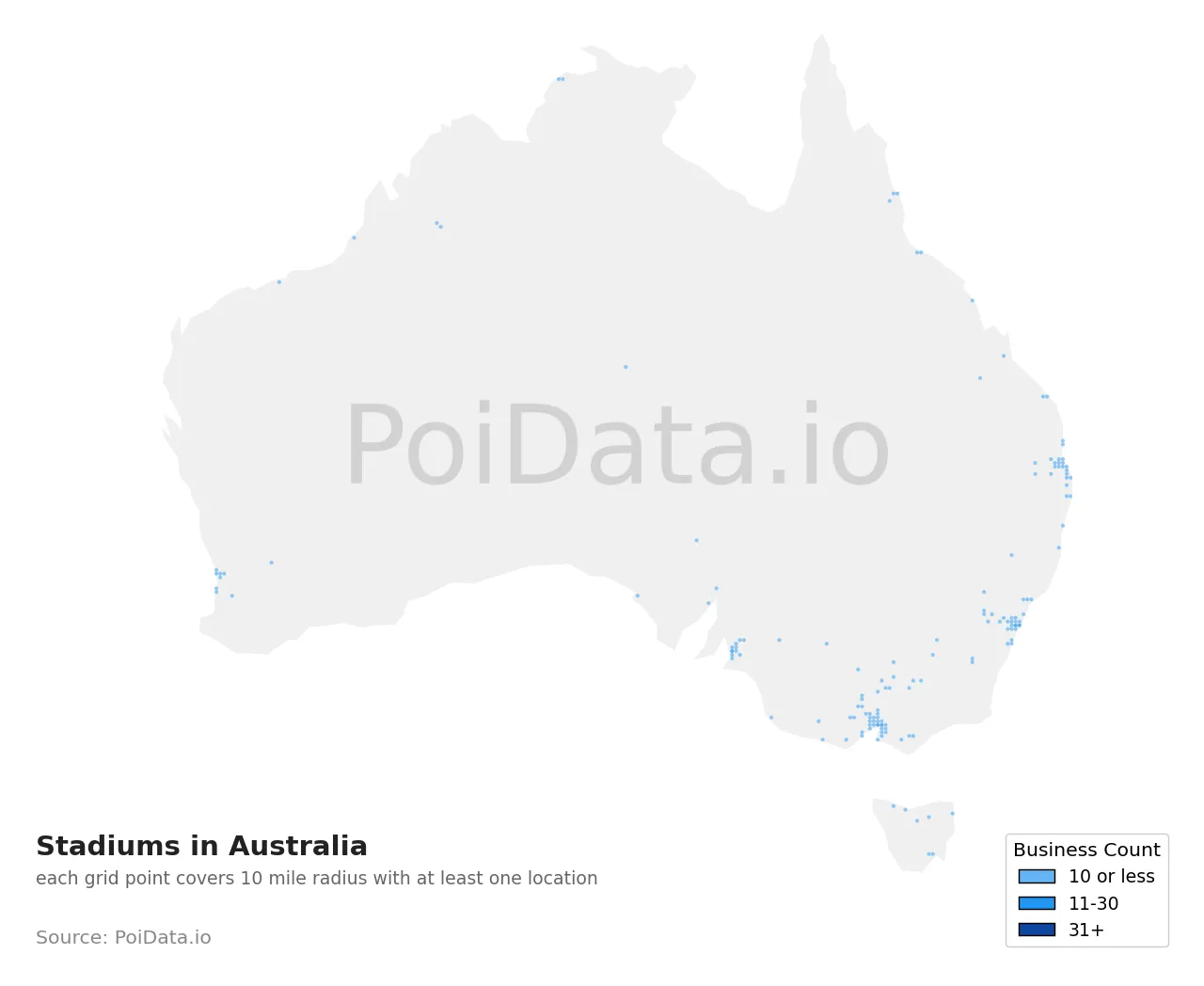Stadium density map for Australia
