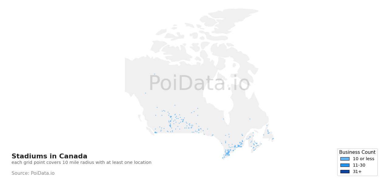 Stadium density map for Canada