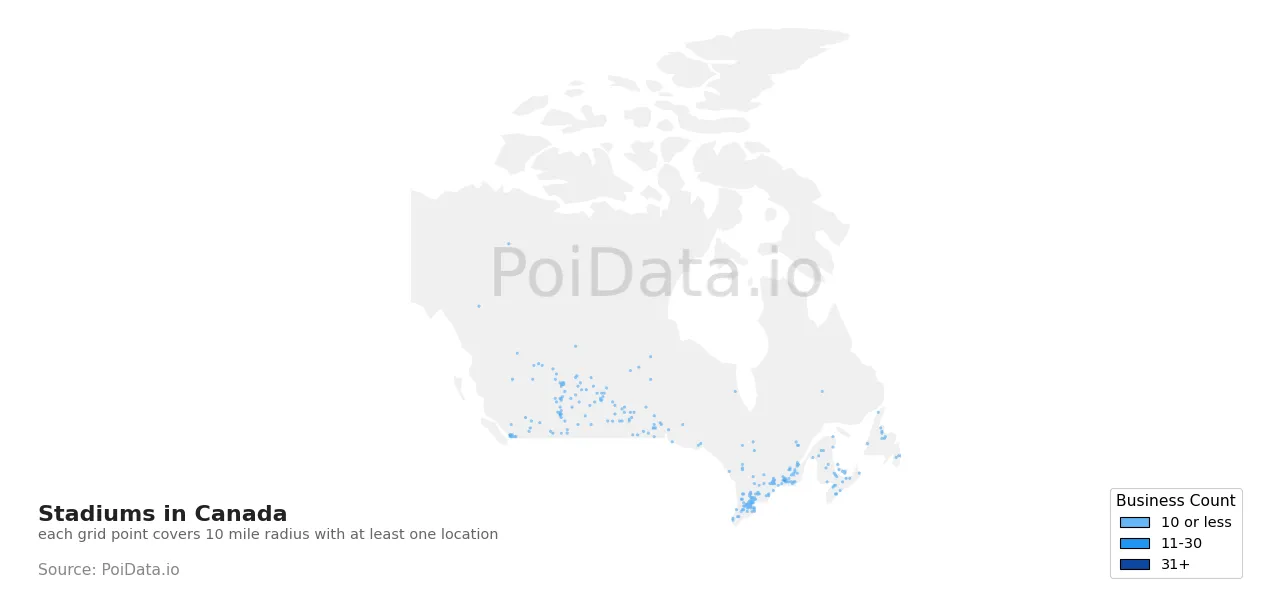 Stadium density map for Canada