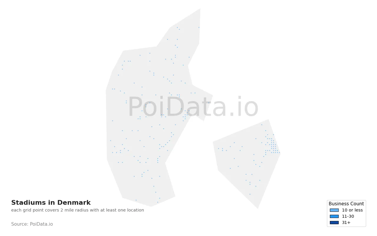 Stadium density map for Denmark