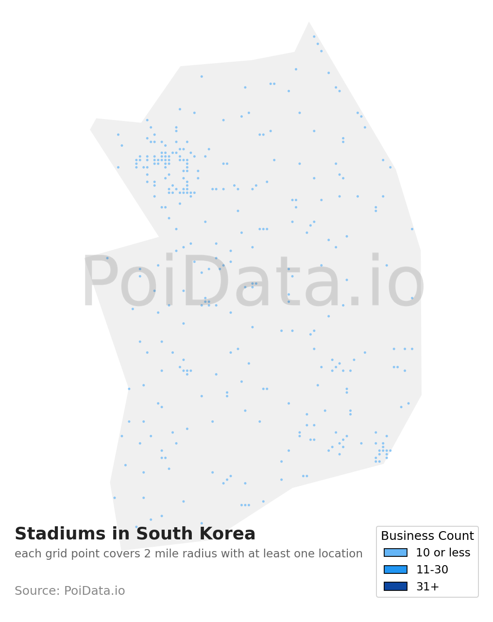 Stadium density map for South Korea