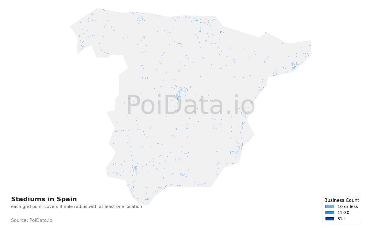 Stadium density map for Spain