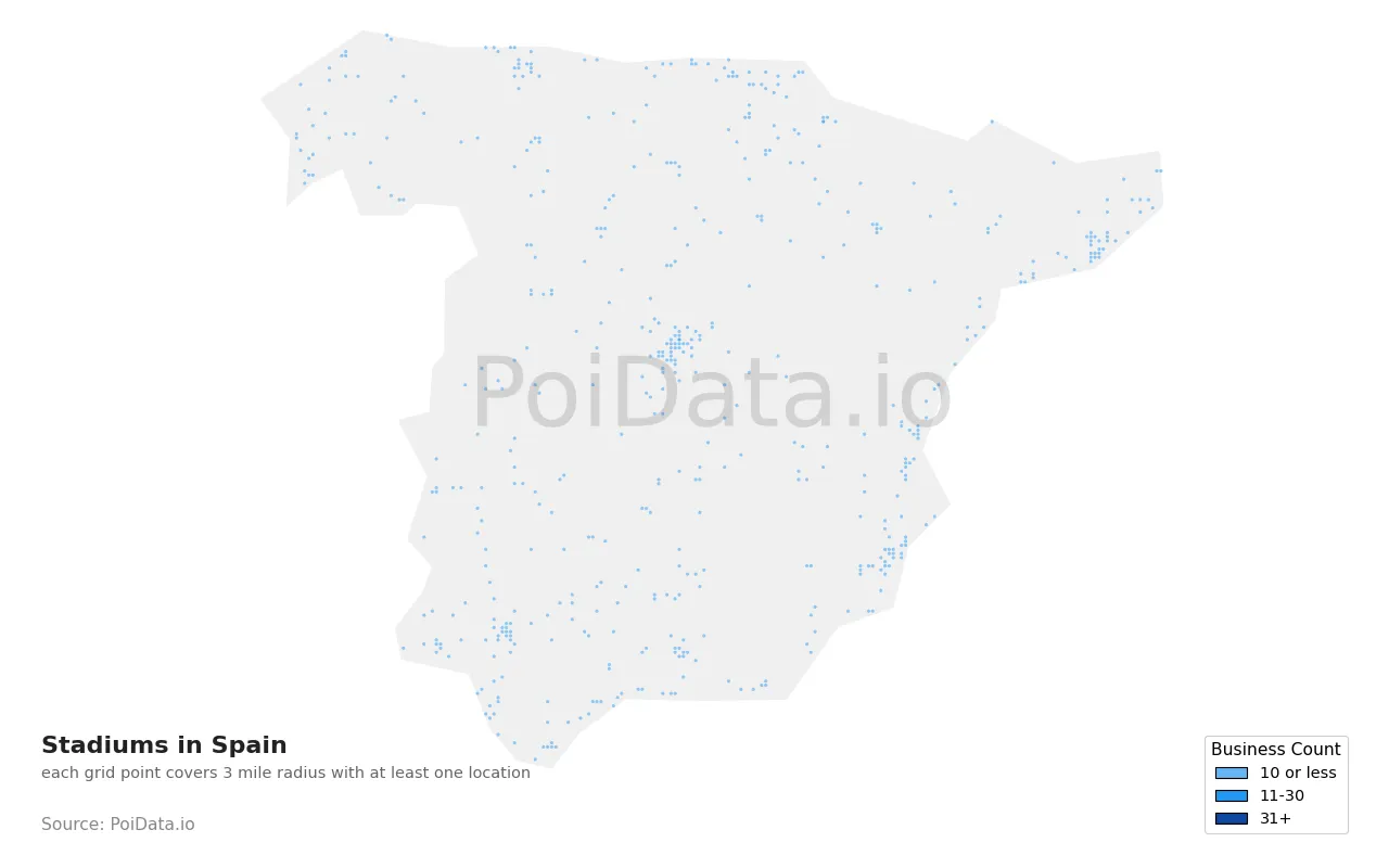 Stadium density map for Spain
