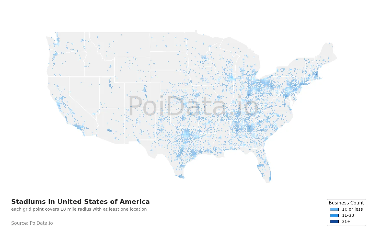 Stadium density map for United States