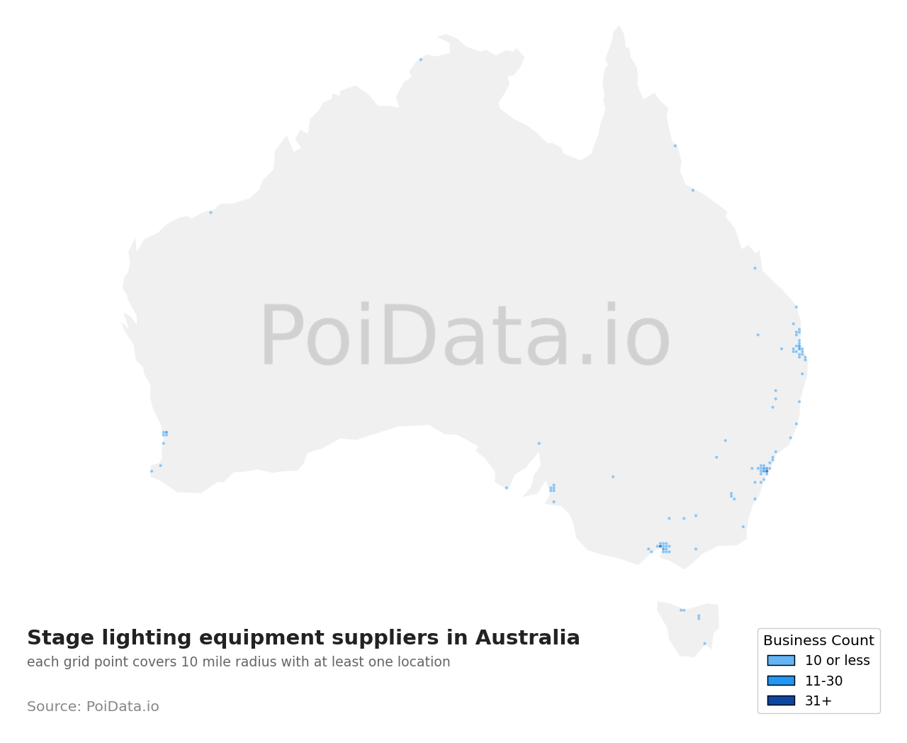 Stage lighting equipment supplier density map for South Australia, Australia